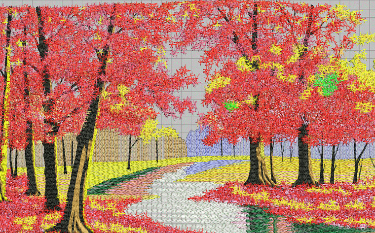 供應(yīng)刺繡工藝品 秋天紅色楓葉風(fēng)景刺繡畫