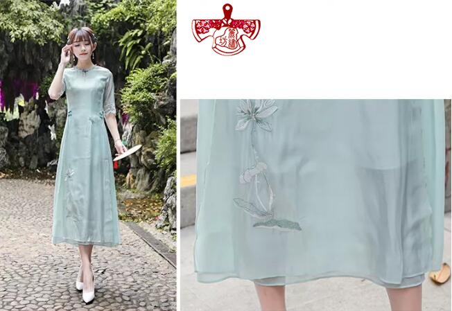 文藝風復古民國繡花連衣裙 文藝風復古民國繡花連衣裙