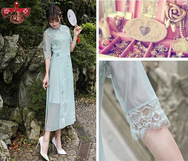 文藝風復古民國繡花連衣裙 文藝風復古民國繡花連衣裙