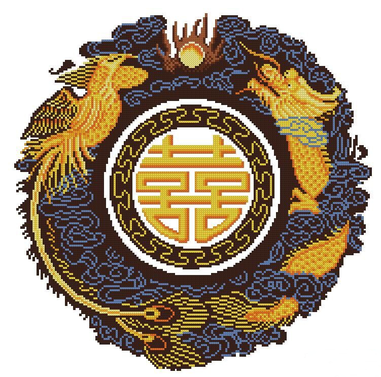 龍鳳喜圓形坐墊抱枕電腦繡花樣 龍鳳喜圓形坐墊抱枕電腦繡花樣