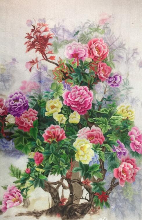 9幅手繡雙面繡片-牡丹 9幅手繡雙面繡片-牡丹