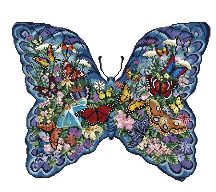 彩色蝴蝶機繡十字繡圖案 彩色蝴蝶機繡十字繡圖案