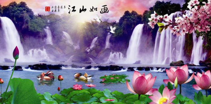 江山如畫唯美山水風景刺繡圖案 江山如畫唯美山水風景刺繡圖案