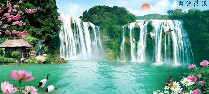 財源滾滾山水畫刺繡圖案 財源滾滾山水畫刺繡圖案