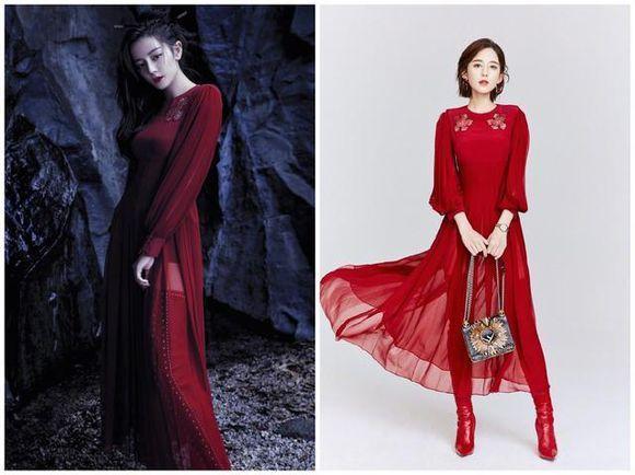 新疆美女古力娜扎迪麗熱巴撞衫刺繡連衣紅裙 新疆美女古力娜扎迪麗熱巴撞衫刺繡連衣紅裙